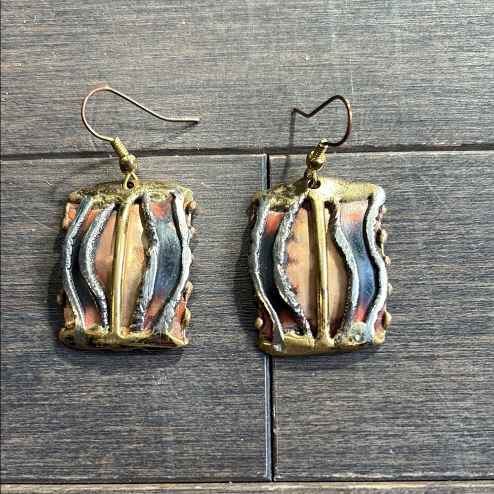 Creative Copper Copper Dangle Earrings W/ Orange, Red and Blue Colours